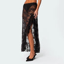 Women Lace Long Skirts High Waist Hem Ruffle Midi Skirts Flowy Skirts Streetwear