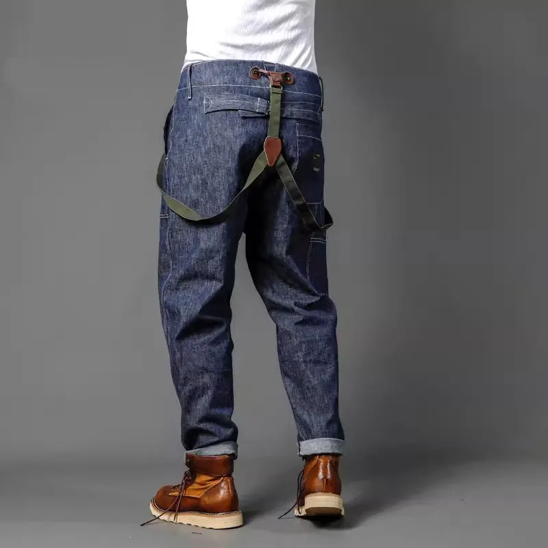 Autumn And Winter Casual Overalls Men's Loose Fatty Multi-pocket Cargo Denim Jeans