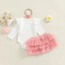 Spring Autumn Newborn Infant Baby Girls Clothes Set Long Sleeve Letter Romper Tutu Skirt Headband Outfits Clothing