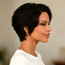 Woman with a stylish short haircut against a neutral background, Obroi