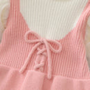 Autumn Kids Jersey Dress 2-6T Cute Color Block Puff Sleeve Girls Princess Dress Bow Sweet Children Outwear Clothes