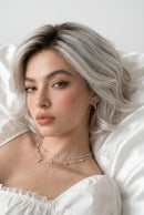 Silver Grey Ombre Short Bob Wig Hand Tied Mono Top Import High Temp Fiber Breathable Adjustable Cap Daily Wig
