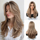 Elegant Curly Wave Ash Blonde Wig Hair with Bangs Long Women Party Wig Tang Long  Heat
