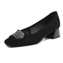 Women Breathable Mid-Heel Women Shoes Square-Toe Formal Loafers female