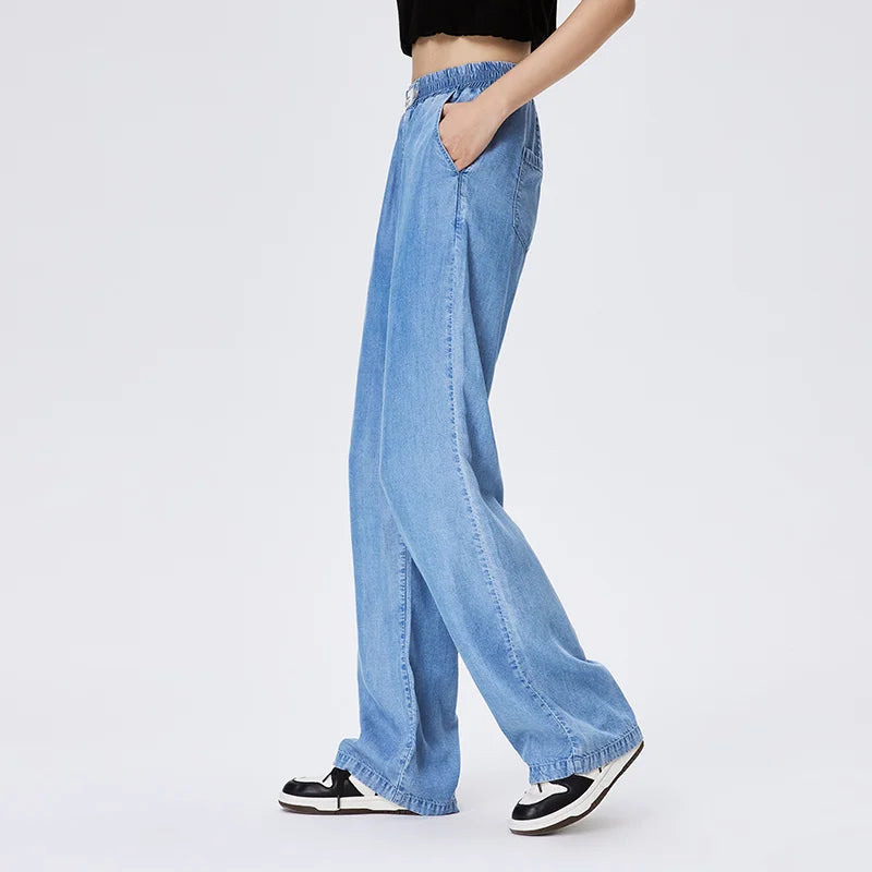 Women Sagging Wide Leg Pants Simple Summer Pants Elastic Waist Pants Trend