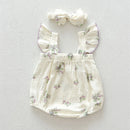 Summer Baby Girls Bodysuit One Piece Linen Baby Clothing Floral Ruffle Clothes With Headband