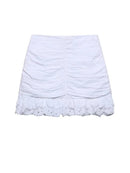 Women Hem Hollow Out Embroidery Patchwork Slim Pleated Skirt Ladies Chic