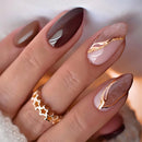 Simple Stick on Nails Colorful Lines with Golden Steel Beads Fake Nails for Women Wearable Almond False Nails Tools