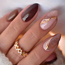 24PCS Simple French Stick on Nails Beads Nails for Women Wearable Almond False Nails Tools