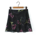 Women Blue Flower Mini Chiffon Skirt Summer Side Zipper Package Hips A-lined Short Skirts
