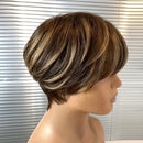 Pixie Cut Wig Remy Human Hair Wig Blonde Highlight Full Machine Made Wigs Layered Straight