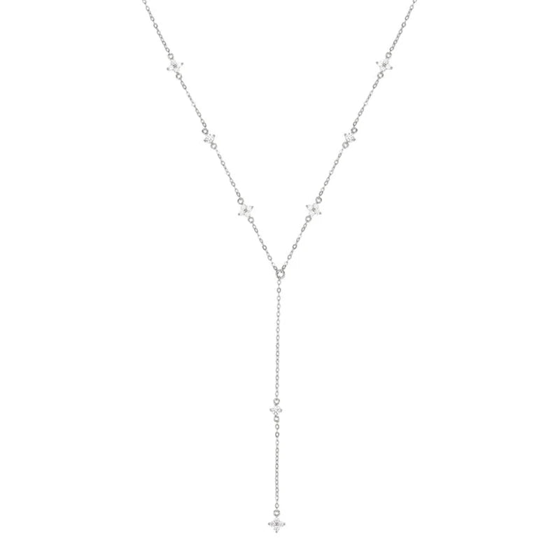 Tassel Pendant Necklace 925 Silver Four Clover Flower Chain Necklace for Women Valentine