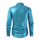 Men Blue Shiny Shirt For Party Sequin Dress Shirt Male