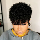  Pixie Cut Curly Human Hair Wig for Women Short Curly Layered Pixie Cut Wig with Bangs Chic