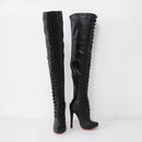 Retro Round Toe Mid Thigh High Boots Women High Heel Long Boot Rear Zipper Custom Thick Thighs
