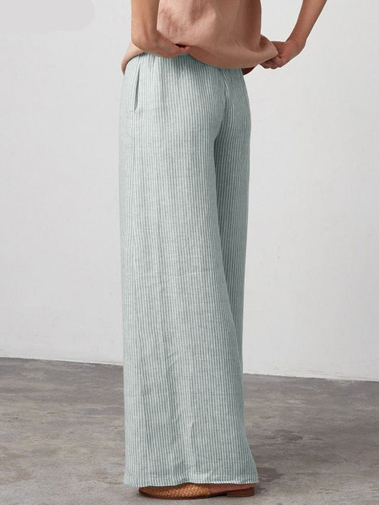 Stripe Pants Summer Casual Loose Trousers Ladies Elegant Wide Leg Pant Ankle Length Oversize Long