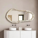 Bathroom with a modern vanity, round mirror, and decorative items, Obroi
