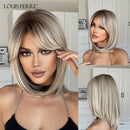 Brown Highlight Short Straight Hair Wig Bob Wigs With Bangs for Women