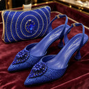 Latest Women Shoes and Matching Bags Decorated with Rhinestone Elegant Pointed Toe Wedding Shoes Bride