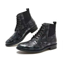 Men’s Vintage Black Leather Combat Boots – Lace-Up Ankle Boots with Classic Brogue Design
