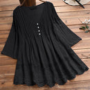 Women Top Solid Thin Casual Lace Hollow Out V Neck Summer Blouse