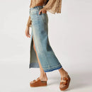 Denim Skirts Casual Plain High Waist Slit Midi Skirts for Women