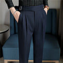 Luxury Men High-Rise Dress Pants Stripe with Pleats & Naples Tailoring