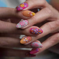 24Pcs Almond False Nails Carving Design Press on Gel Nail Full Cover Wearable Fake Nail Tips