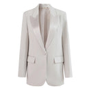 Minimalist Office Blazer for Women Notched Collar Spliced Single Button Loose Jacket Female
