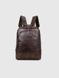 Brown leather backpack on a light gray background, Obroi