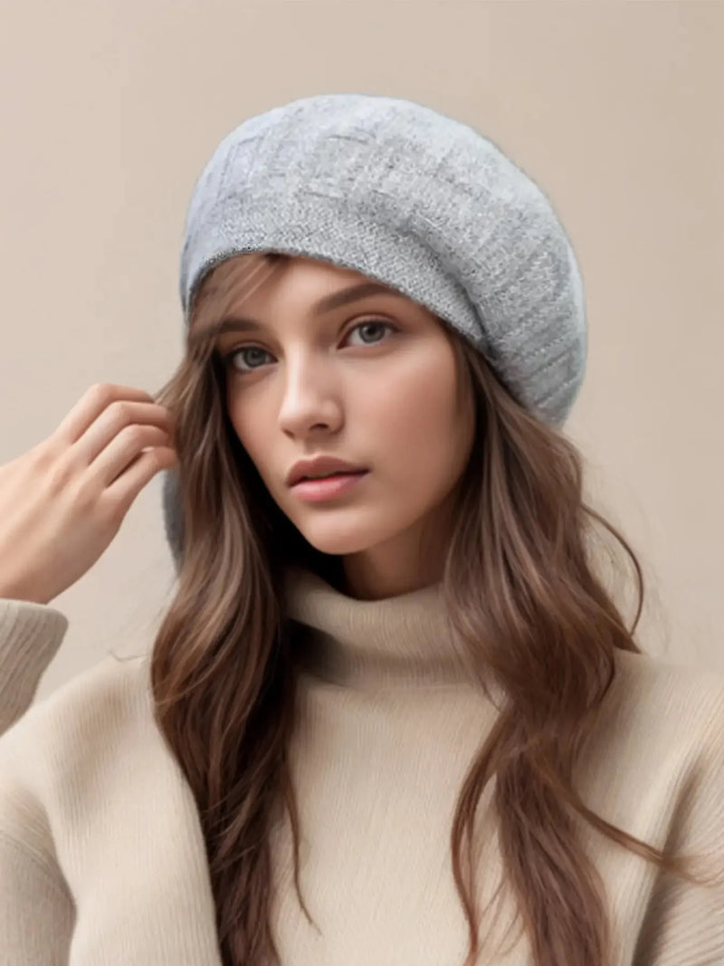 Beret Women Winter Retro Casual Octagonal Hat Versatile Warm Wool Knitted