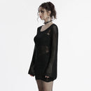 Women Punk Skull Design Weaving Structure Knit Dress Decadent Long Sleeves Short Dresses