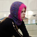 Mink Fur Women Winter Hat Knitted Hooded Caps Outdoor Warm One-Piece Neck Collar Beanies Cap