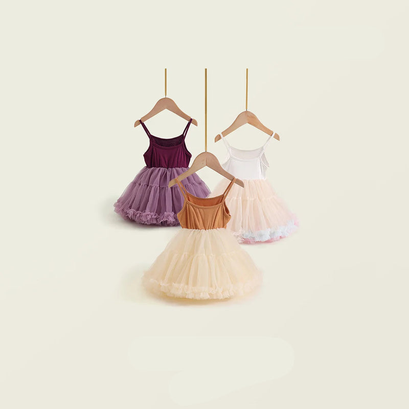 Girls Suspender Mesh Dress Summer Mesh Princess Dress for Small and Medium-sized Children