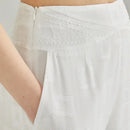 Pearl White Double Layer Natural Waist Lightweight Breathable Silk Straight Leg Pants
