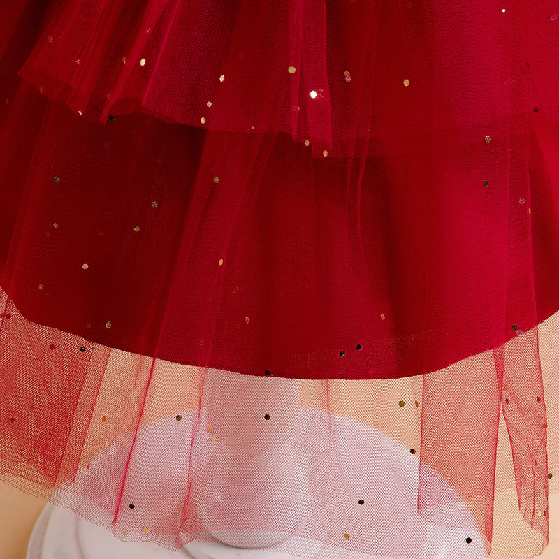 Children's Dress Wedding Standing Neck Girls Dress Red Velvet Children's Dress Christmas Clothing