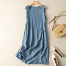 Linen Dress for Women Sleeveless Simple Loose Slim Large Size Mid-length Vest Dress