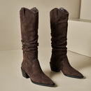 Women Knee High Boots High Heel Suede Pointed Toe Long Boots Winter Woman Dress Western Shoes