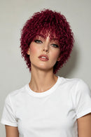 Short Curly Pixie Cut Wig with Bangs Soft Bouncy Short Magenta Curly Wig Pixie Cut Human Hair Wig