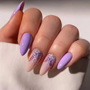 24Pcs Purple Flower Stiletto Round Head Press on Nails False Nails Wearable Full Cover Nail Tips