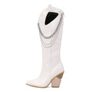 Knee High Boots Women Wedges Western Boots Ladies Chain Pointed Toe Autumn Winter Long Boots