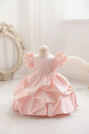 Summer Satin Baby Girls Crystal Embellished Dress Formal Holiday Ball Gown for Kids