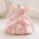 Summer Satin Baby Girls Crystal Embellished Dress Formal Holiday Ball Gown for Kids