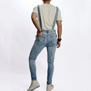 Men Ripped Slim Motorcycle Jeans Overalls Jumpsuits Jeans Biker Strap Denim Pants