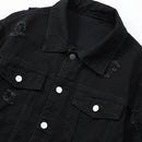 Men's Ripped Black Denim Jacket Distressed Jean Coat Casual Streetwear Lapel Long Sleeve Outerwear