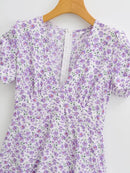 Autumn Mini Dress Vintage Slim Casual V-Neck Short Sleeve Short Dress Female
