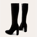 Women Knee High Boots Winter Suede Side Zip Chunky High Heel Boots Women Sexy Shoes High Boots