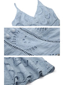 Women Embroidery Hollow Out Summer Strap Cami Maxi Long Dresses Casual Split Streetwear