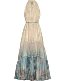 Designer Spring Summer Women Halter Sleeveless Lace-UP Dress Beach Style Ivory White Elegant Dresses