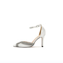 European and American High Heel Shoes Pointed Thin Heels Water Diamond Toe Hollow Shoes Satin Sandals
